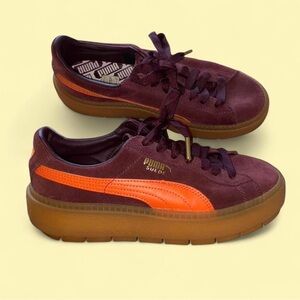 Puma Suede Burgundy Sneakers with Orange Stripe